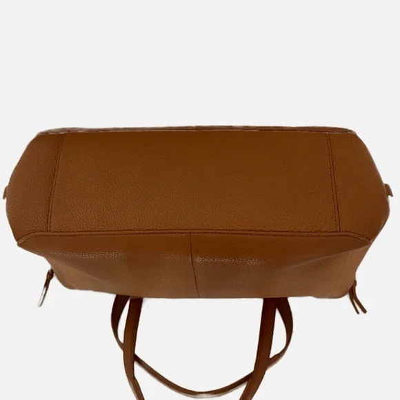 Tory Burch Ivy Side Zip Expandable Leather Tote Tan/ Caramel Pebbled Work Bag